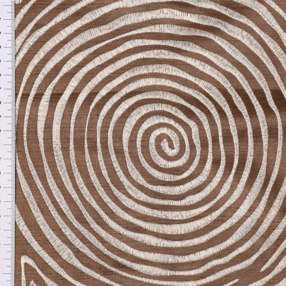 Rasch Textil Dekostoff Gardinenstoff Seidenoptik Stickerei Labyrinth braun creme 1,4m Breite