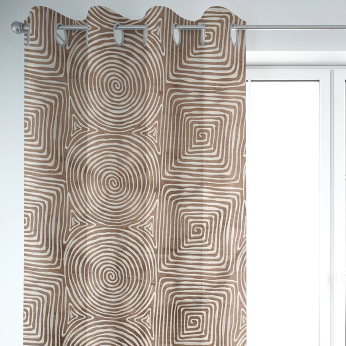 Rasch Textil Dekostoff Gardinenstoff Seidenoptik Stickerei Labyrinth braun creme 1,4m Breite