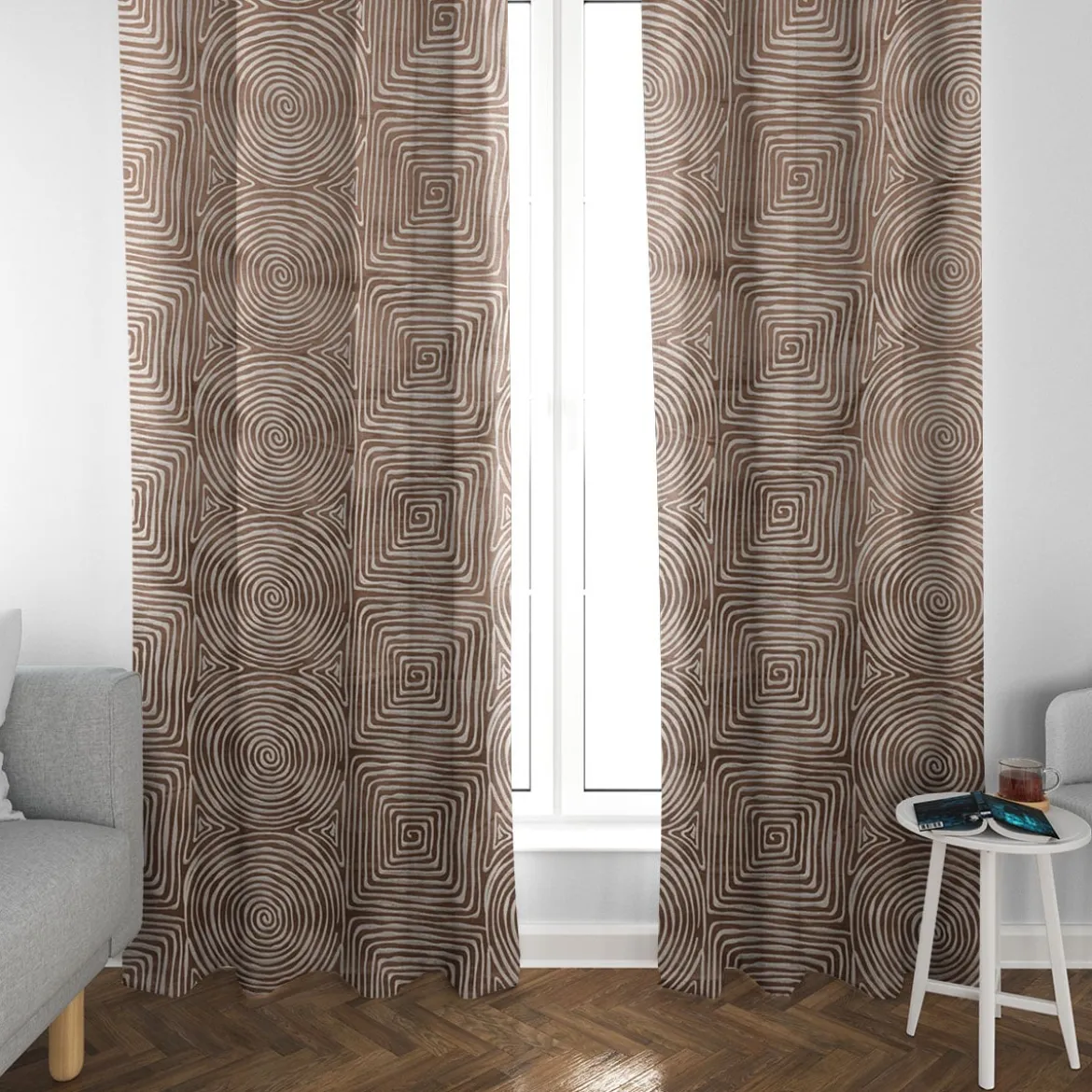 Rasch Textil Dekostoff Gardinenstoff Seidenoptik Stickerei Labyrinth braun creme 1,4m Breite