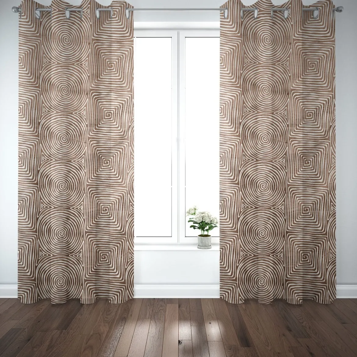 Rasch Textil Dekostoff Gardinenstoff Seidenoptik Stickerei Labyrinth braun creme 1,4m Breite