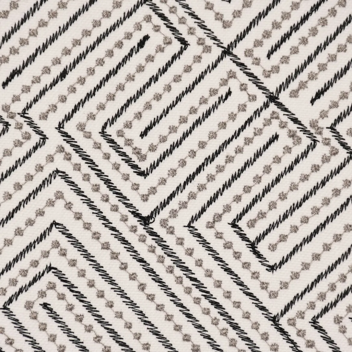 Rasch Textil Dekostoff Gardinenstoff Stickerei Grafik Arusha weiß schwarz grau 1,4m Breite
