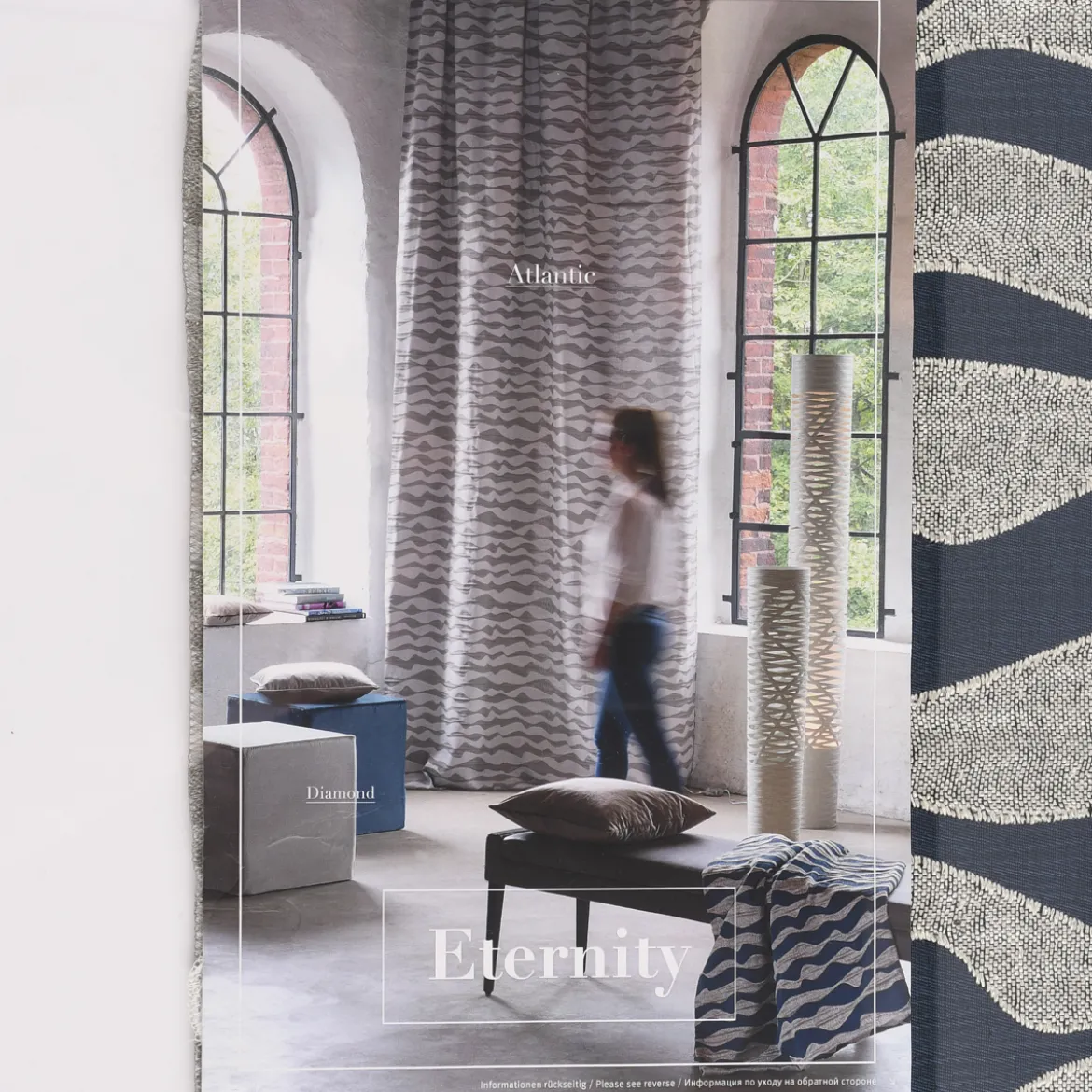 Rasch Textil Dekostoff Gardinenstoff raumhoch Atlantic Wellen blau beige 280cm