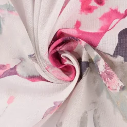 Rasch Textil Gardinenstoff Baumwolle Malve Aquarell-Blumen halbtransparent weiß pink 280cm