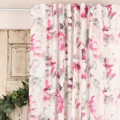 Rasch Textil Gardinenstoff Baumwolle Malve Aquarell-Blumen halbtransparent weiß pink 280cm