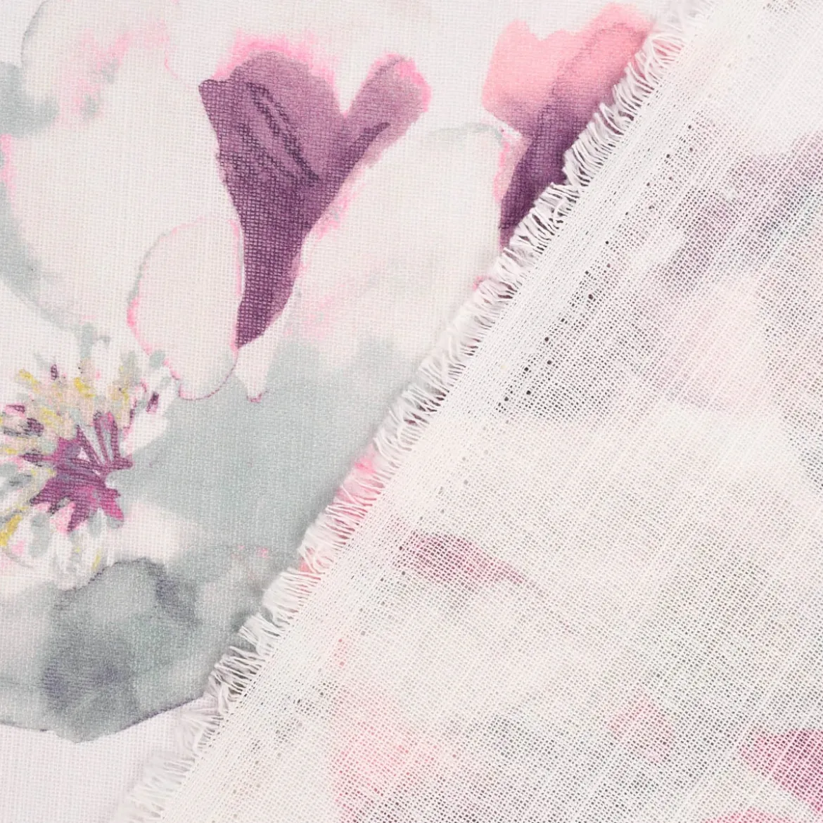 Rasch Textil Gardinenstoff Baumwolle Malve Aquarell-Blumen halbtransparent weiß pink 280cm
