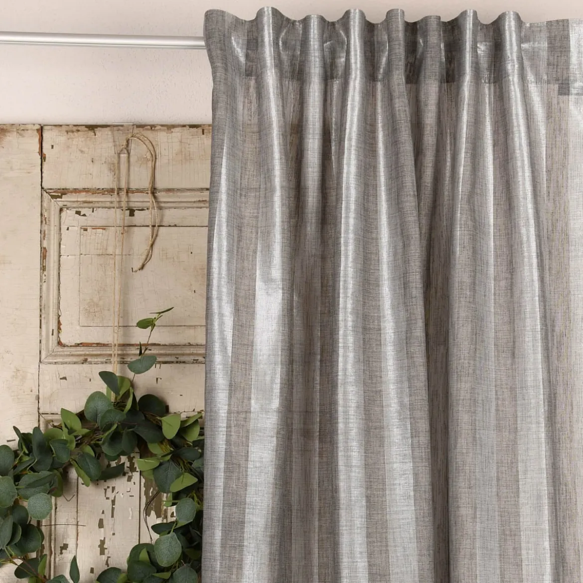 Rasch Textil Gardinenstoff Stores Shine Längsstreifen Leinenstruktur grau silber 300cm