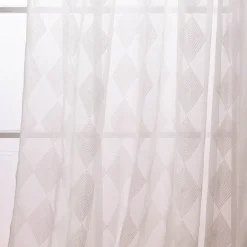 Rasch Textil Gardinenstoff Stickerei Leinenoptik Karma Rauten weiß 300cm