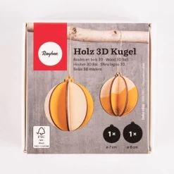 Rayher Deko Hänger 3D Kugel Holz natur verschiedene Größen 2 Stück