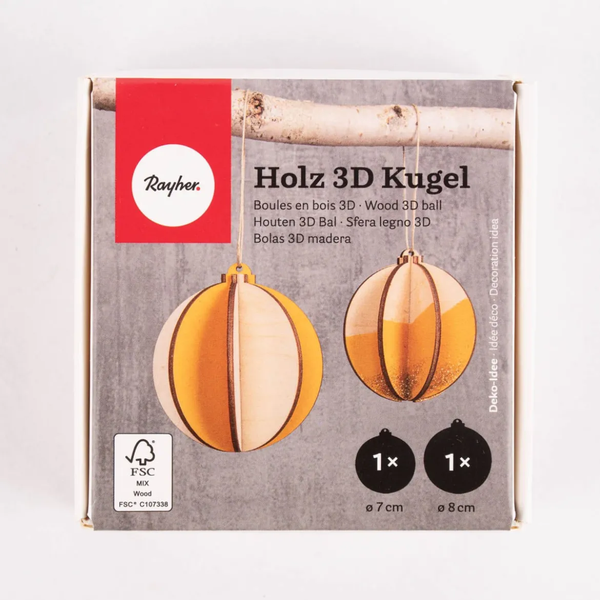 Rayher Deko Hänger 3D Kugel Holz natur verschiedene Größen 2 Stück