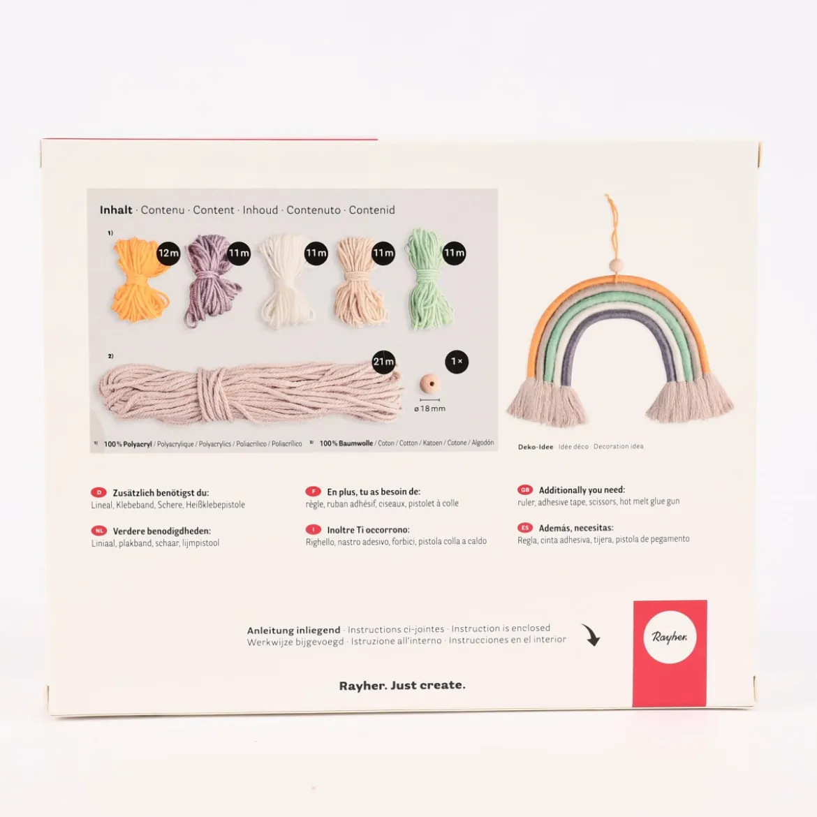Rayher DIY-Set Regenbogen aus Makramee Kordel & Wolle