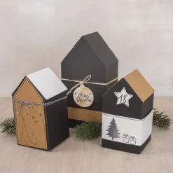 Rayher Geschenkboxen Faltschachteln Haus 3 Stück schwarz 10x7,5x20cm