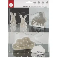 Rayher Gießform Kunststoff 2 Hasen Hasenfamilie 6x11,5x3cm und 14,5x8x3cm