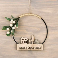 Rayher Holzdeko Haus Baum Elch mit Schriftzug Merry Christmas natur 11x7cm