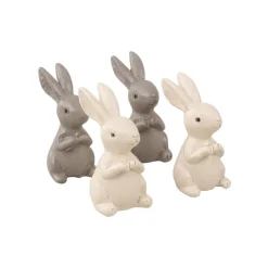 Rayher Mini Dekofigur Hasen mit Klebepunkt Polyresin cremeweise grau 4 Stück 4x2,5x2cm