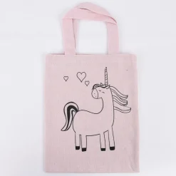 Rayher Stoff Tasche mit Einhorn Druck zum ausmalen rosa 20x25cm