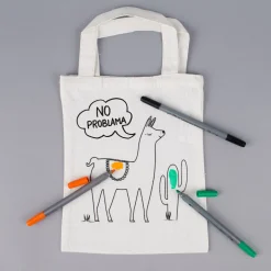 Rayher Stoff Tasche mit Lama Druck zum ausmalen natur 20x25cm