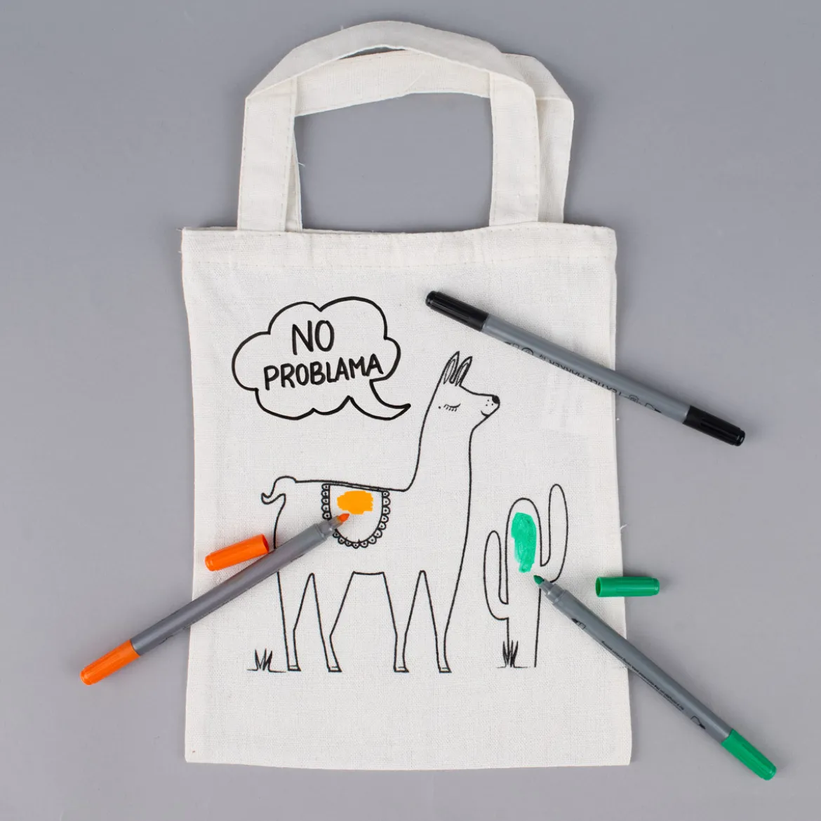 Rayher Stoff Tasche mit Lama Druck zum ausmalen natur 20x25cm