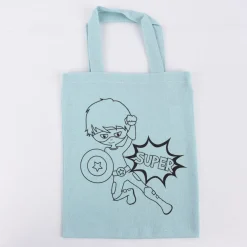 Rayher Stoff Tasche mit Superboy Druck zum ausmalen hellblau 20x25cm