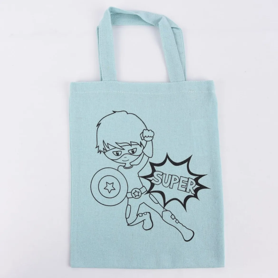 Rayher Stoff Tasche mit Superboy Druck zum ausmalen hellblau 20x25cm