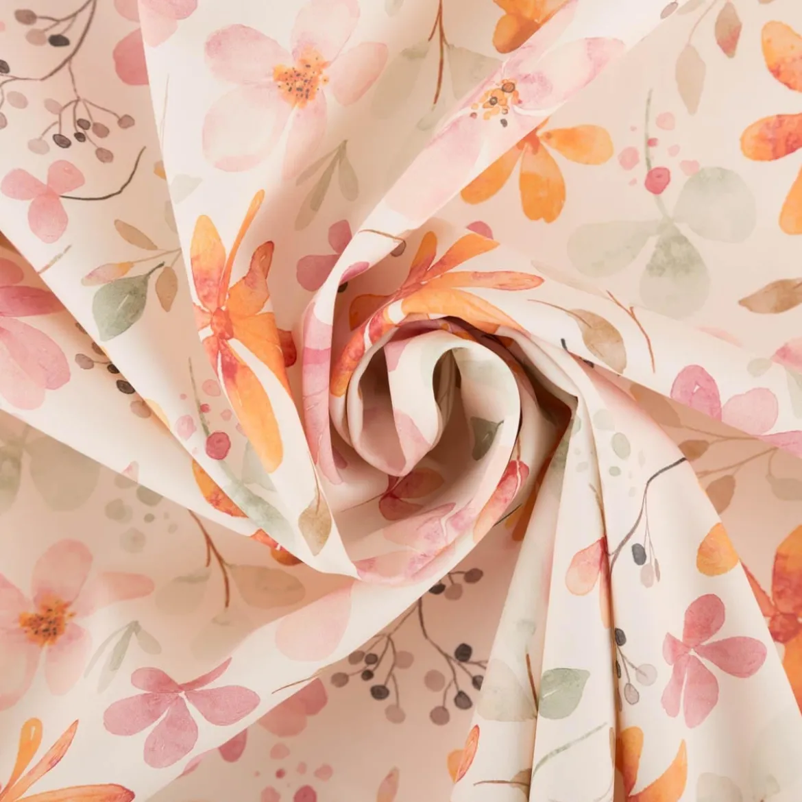 Regenjackenstoff wasserdicht soft Blumen ecru bunt 145cm Breite