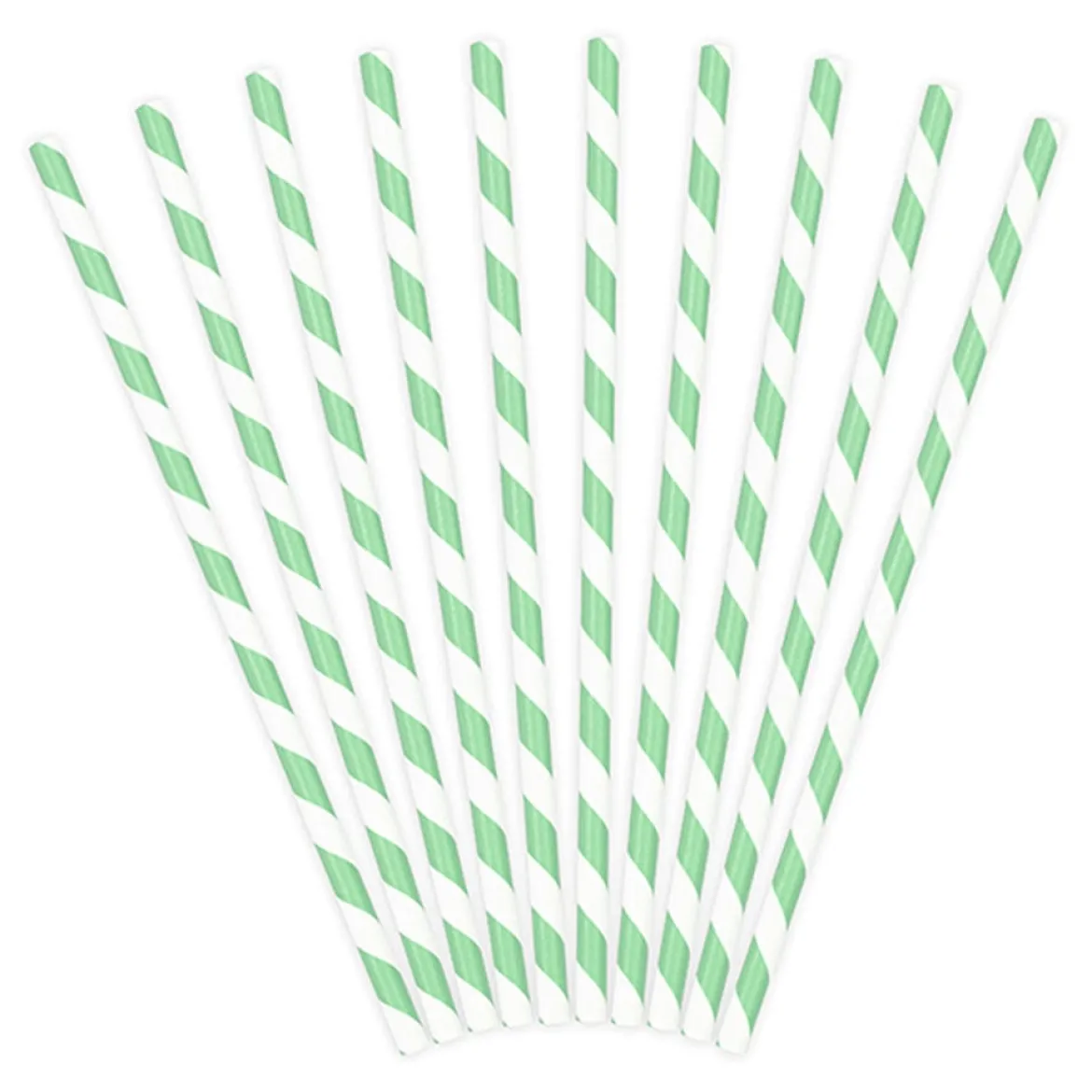 Röhrchen schräge Streifen Papier 10 Stück hellgrün weiß 19,5cm