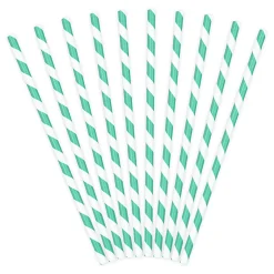 Röhrchen schräge Streifen Papier 10 Stück mint weiß 19,5cm