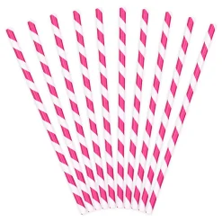 Röhrchen schräge Streifen Papier 10 Stück pink weiß 19,5cm