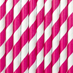 Röhrchen schräge Streifen Papier 10 Stück pink weiß 19,5cm