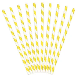 Röhrchen schräge Streifen Papier 10 Stück gelb weiß 19,5cm