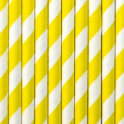 Röhrchen schräge Streifen Papier 10 Stück gelb weiß 19,5cm