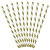 Röhrchen schräge Streifen Papier 10 Stück goldfarbig weiß 19,5cm
