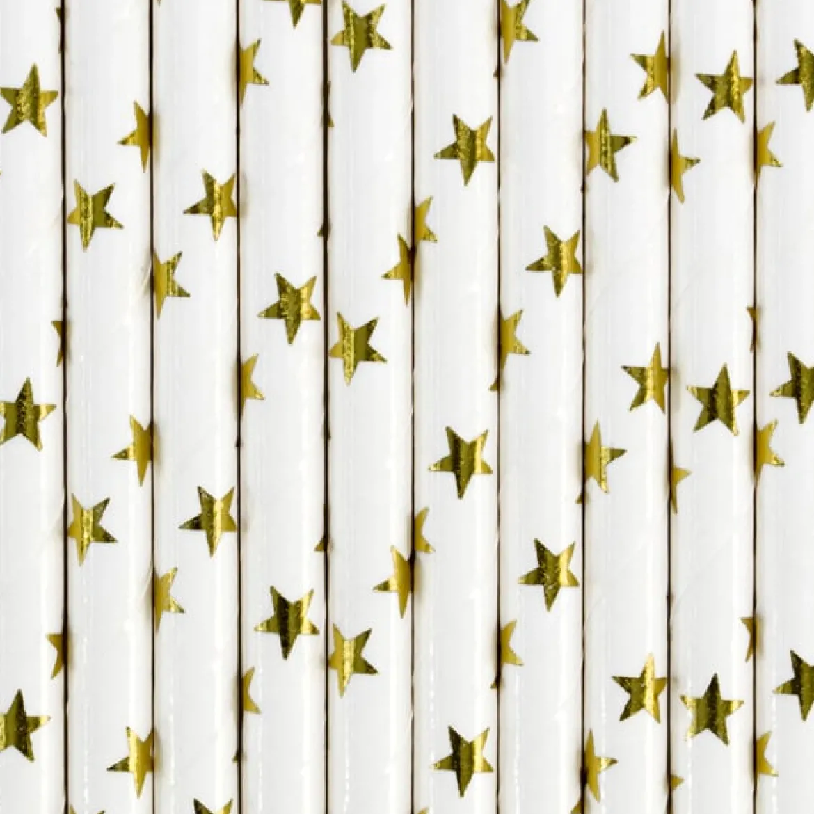 Röhrchen Strohhalme goldfarbige Sternchen Papier 10 Stück weiß gold 19,5cm