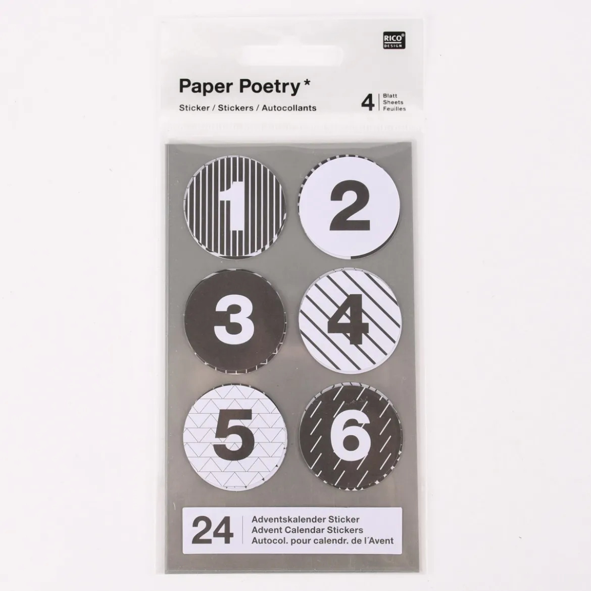 Rico Design Adventskalender Sticker weiß schwarz 4 Blatt