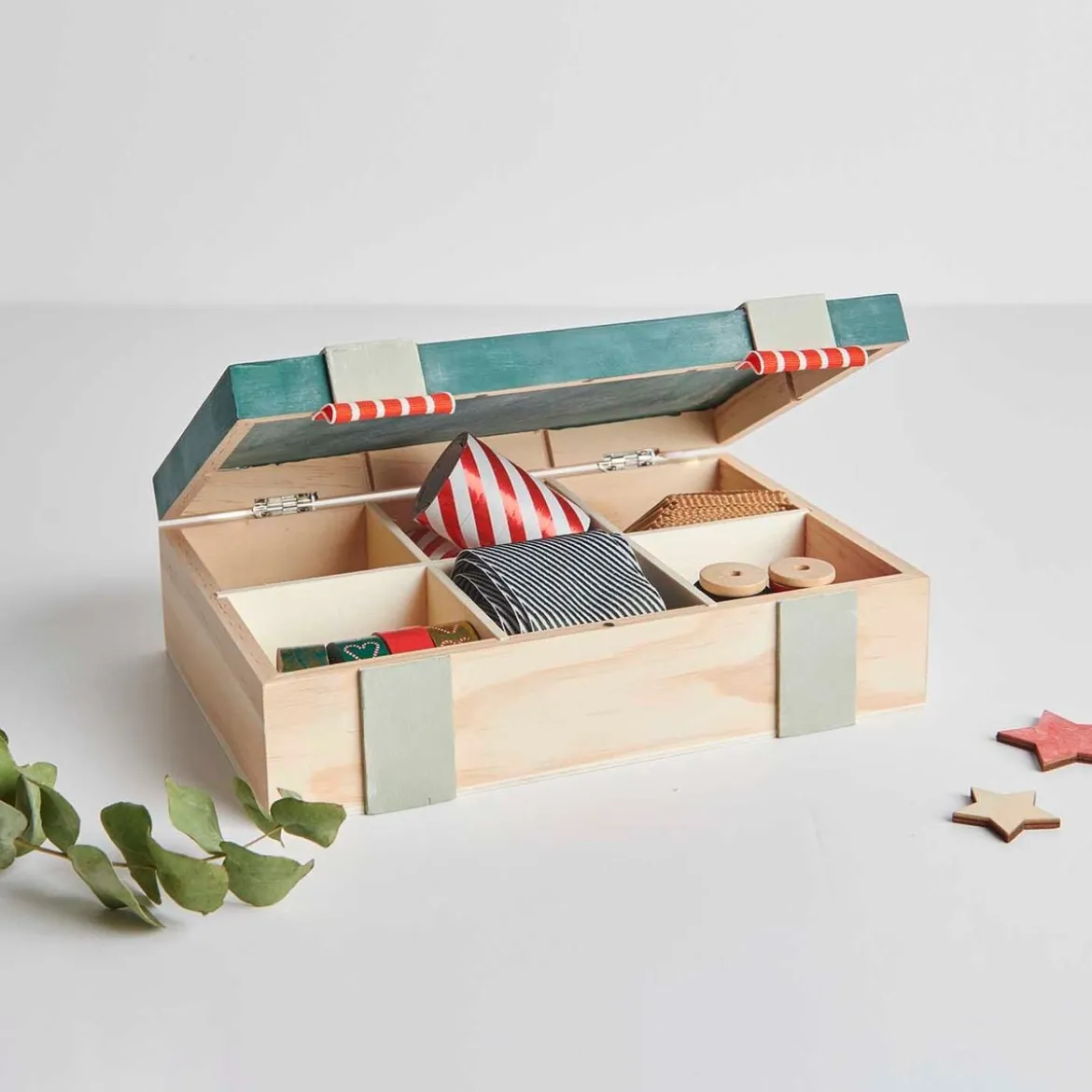 Rico Design Aufbewahrungsbox mit 6 Fächern und Magnetverschluss Holz natur 24x16,5x7cm