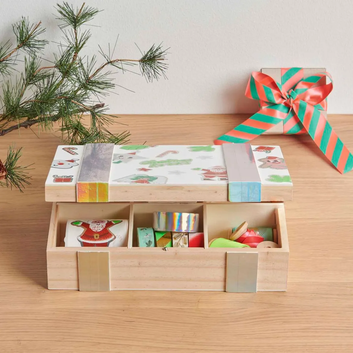 Rico Design Aufbewahrungsbox mit 6 Fächern und Magnetverschluss Holz natur 24x16,5x7cm