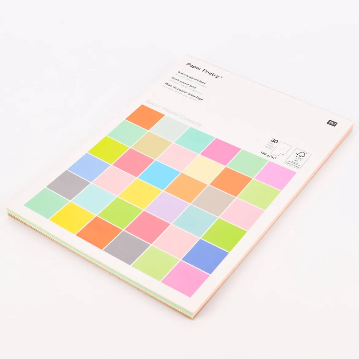 Rico Design Bastelblock 30 Blatt DIN A4 Pastelltöne verschiedene Farben