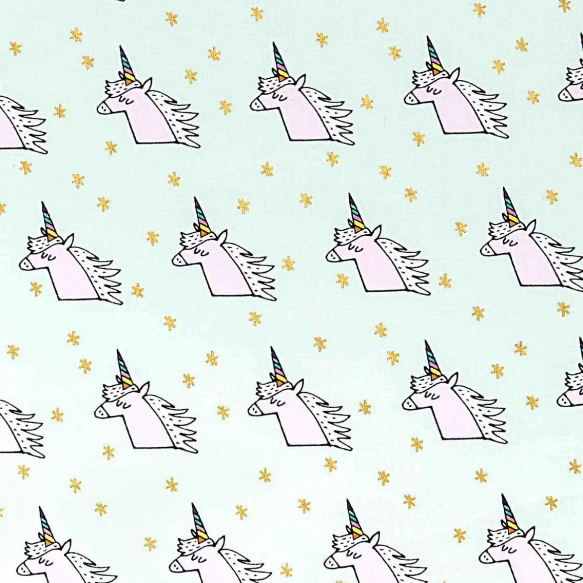 Rico Design Baumwollstoff Einhorn Sterne mint rosa goldfarbig bunt 1,4m Breite