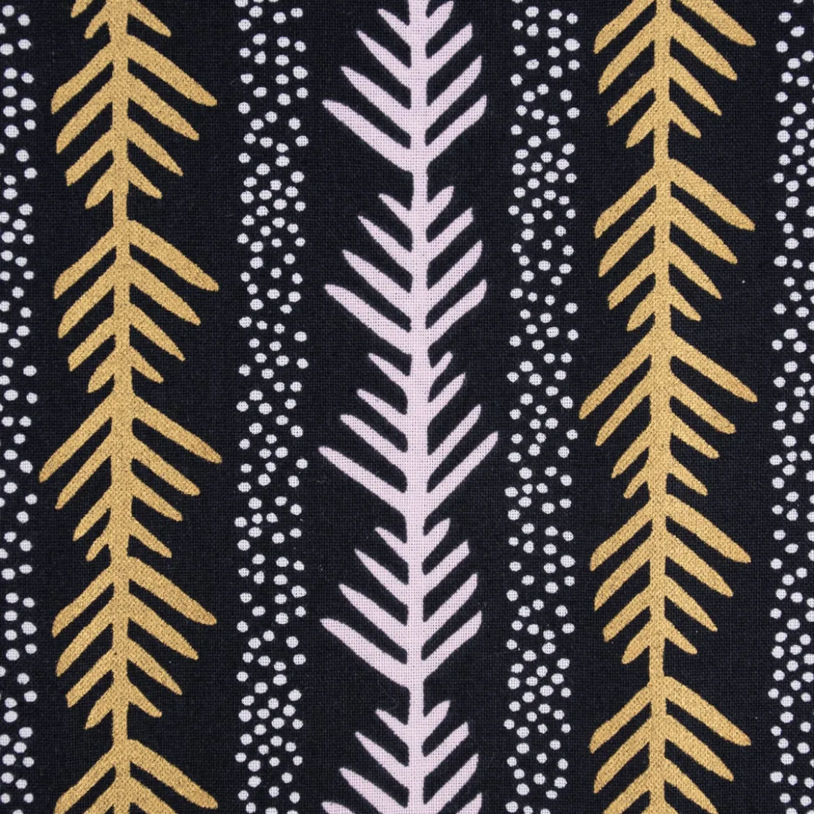 Rico Design Baumwollstoff Stoffabschnitt grafisch Zweig Punkte schwarz lila goldfarbig 50x140cm