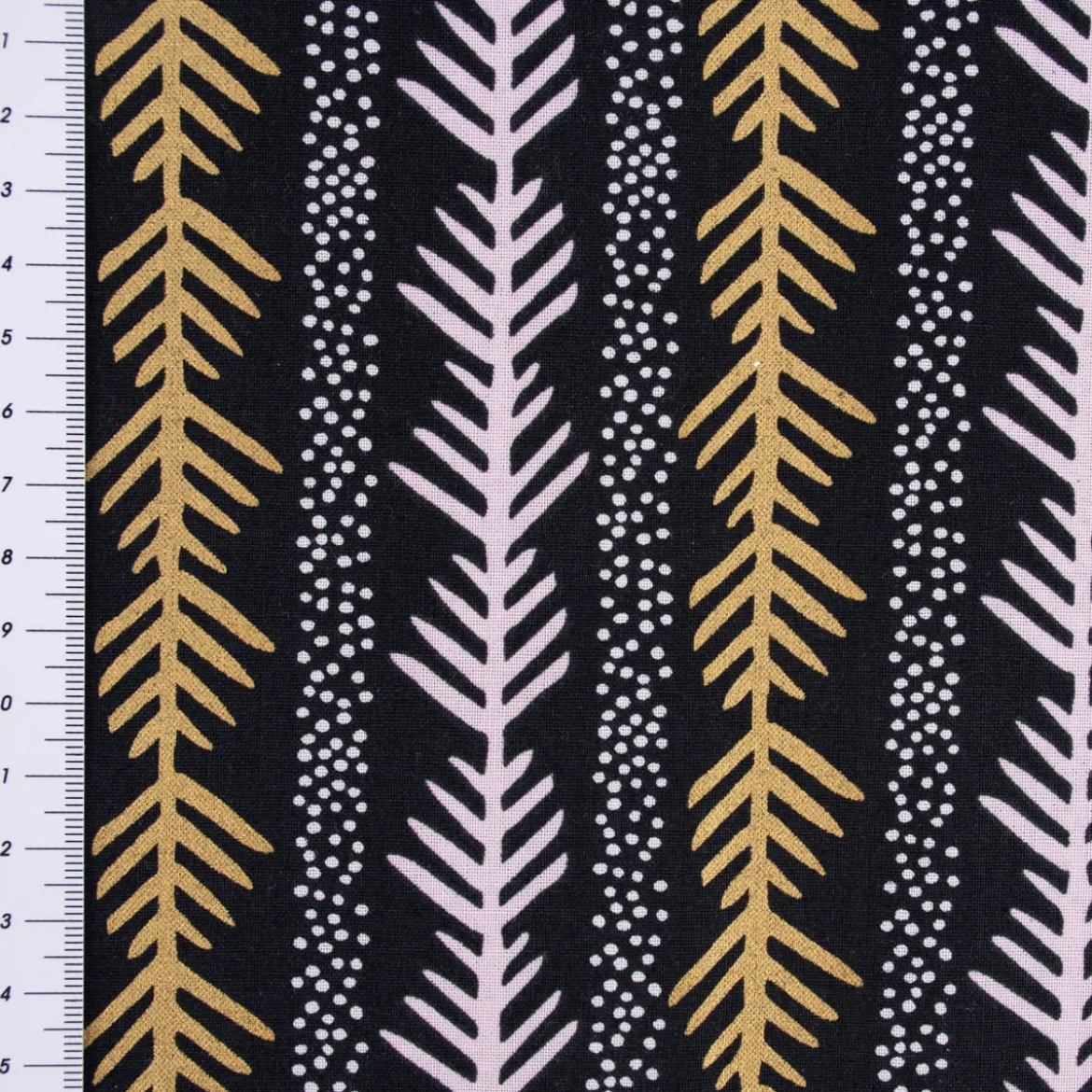 Rico Design Baumwollstoff Stoffabschnitt grafisch Zweig Punkte schwarz lila goldfarbig 50x140cm