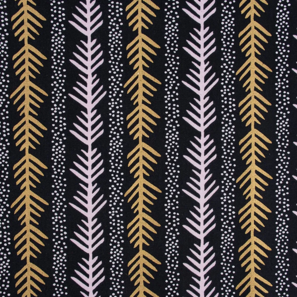 Rico Design Baumwollstoff Stoffabschnitt grafisch Zweig Punkte schwarz lila goldfarbig 50x140cm
