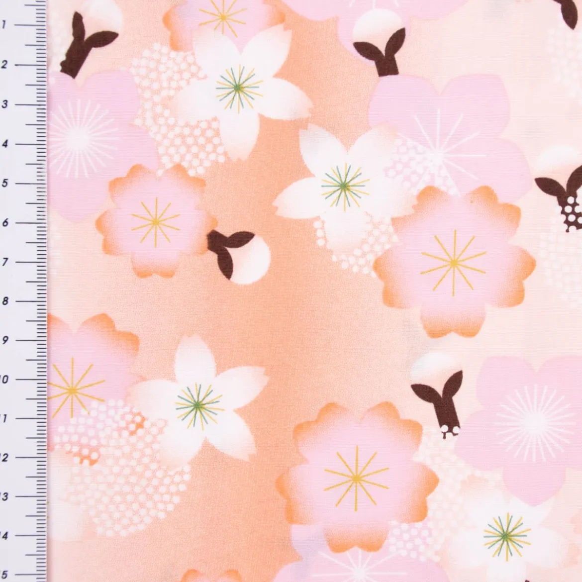 Rico Design Baumwollstoff Stoffabschnitt Kirschblüten pfirsich rosa weiß 50x140cm