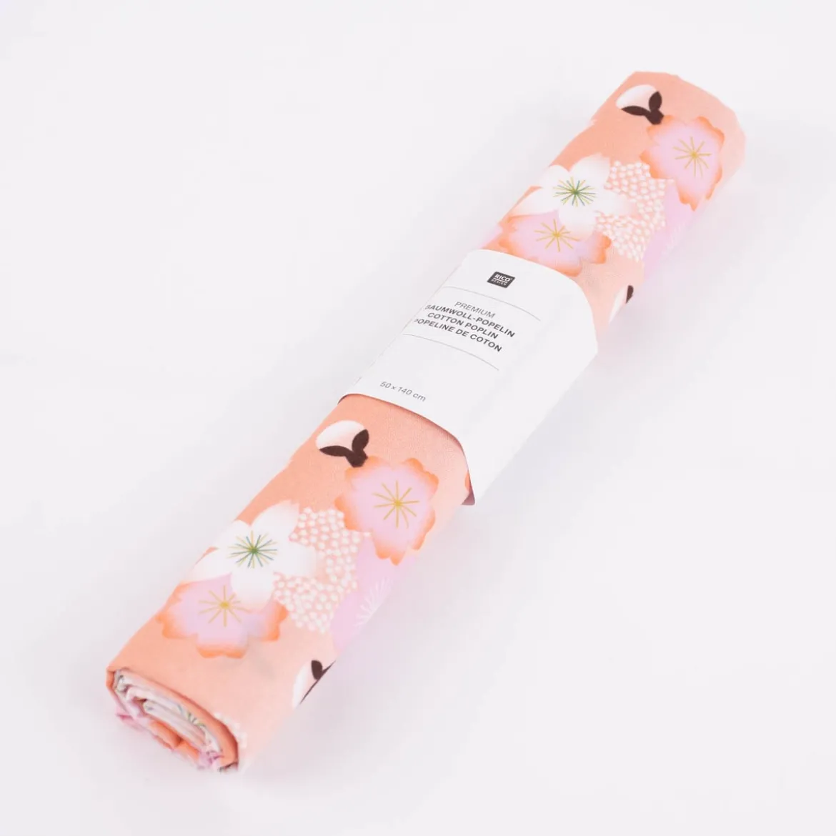 Rico Design Baumwollstoff Stoffabschnitt Kirschblüten pfirsich rosa weiß 50x140cm
