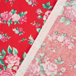 Rico Design Baumwollstoff Stoffabschnitt Druckstoff Blumen rot rosa 50x140cm