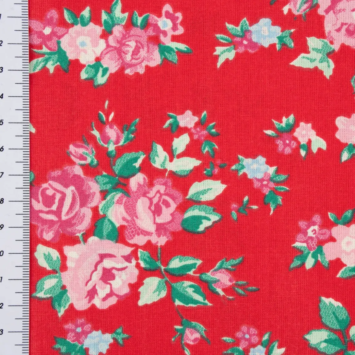 Rico Design Baumwollstoff Stoffabschnitt Druckstoff Blumen rot rosa 50x140cm