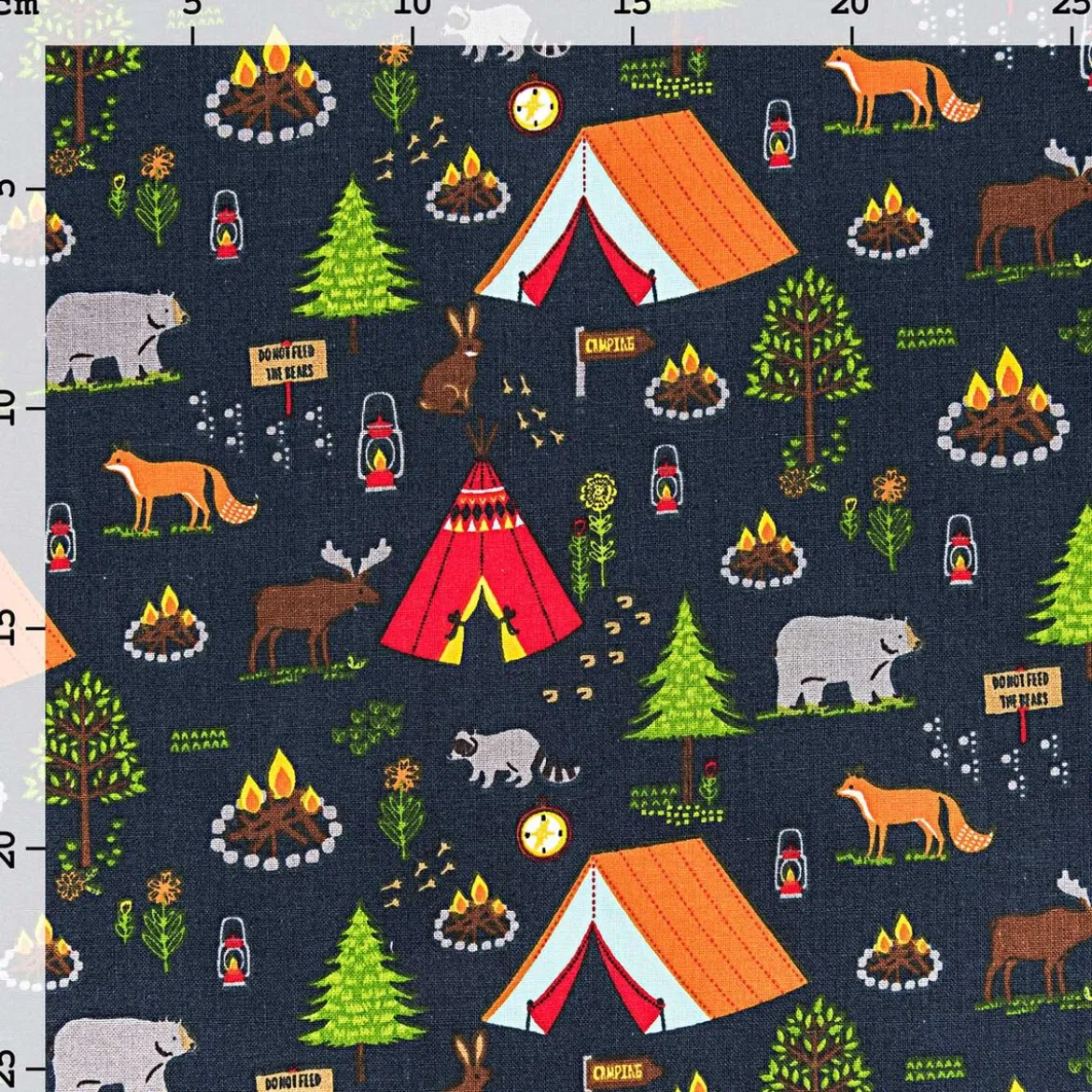 Rico Design Baumwollstoff Stoffabschnitt Camping schwarz bunt 50x140cm