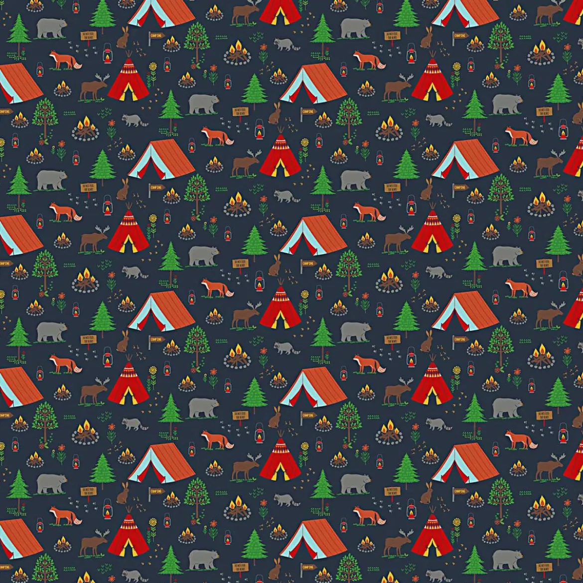 Rico Design Baumwollstoff Stoffabschnitt Camping schwarz bunt 50x140cm