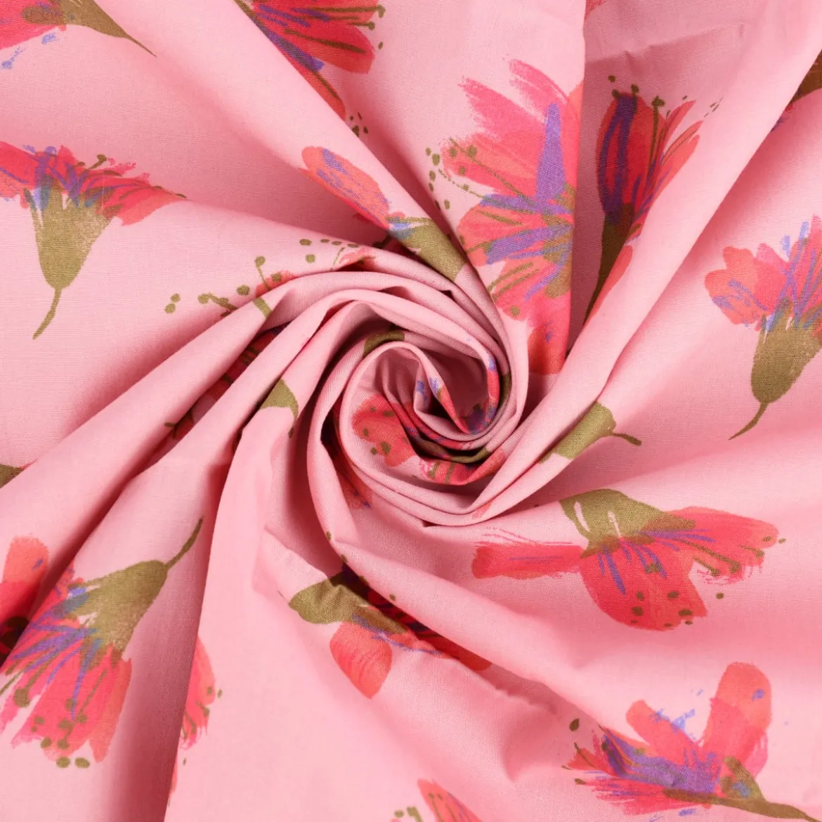 Rico Design Baumwollstoff Stoffabschnitt Aquarellblüten rosa bunt 50x140cm