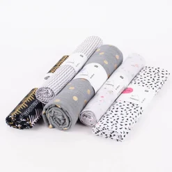 Rico Design Bekleidungsstoff Krinkel Musselin Stoffabschnitt Punkte grau goldfarbig 50x130cm