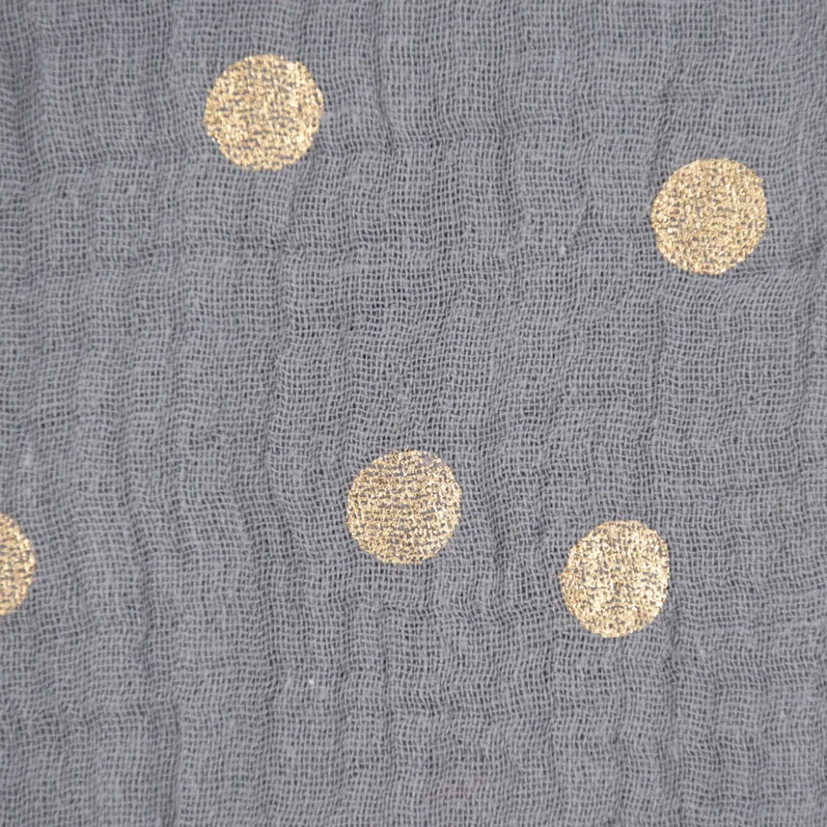 Rico Design Bekleidungsstoff Krinkel Musselin Stoffabschnitt Punkte grau goldfarbig 50x130cm