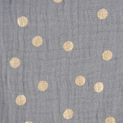 Rico Design Bekleidungsstoff Krinkel Musselin Stoffabschnitt Punkte grau goldfarbig 50x130cm
